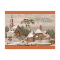 Stone Church and Tudor House in Winter postcards