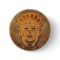 Stone Mayan Mask Pinback Buttons