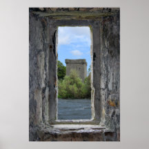 Stone Window framing a Scottish Castle Poster