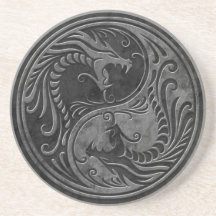 Stone Yin Yang Dragons Drink Coaster