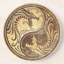 Stone Yin Yang Dragons Drink Coaster