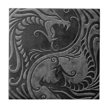 Stone Yin Yang Dragons Tile
