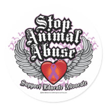 Stop Animal Abuse Wings Round Sticker