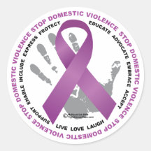 Stop Domestic Violence Ribbon Round Sticker