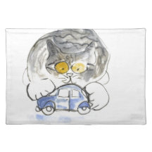 Stop Moving, says kitten to the blue toy car Placemats