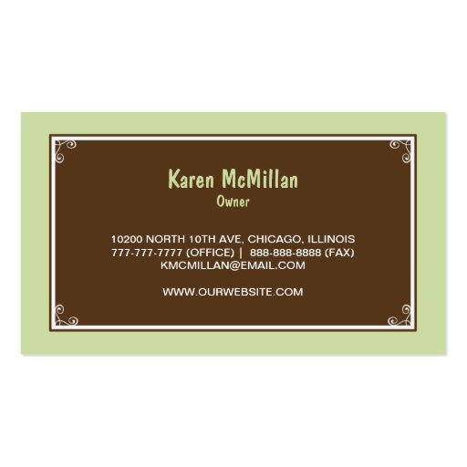 Store Sign Business Card - Meadow Green (back side)