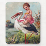 Stork and Baby From 1909 Mousepads