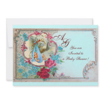 STORK BABY BOY SHOWER 2 MONOGRAM  blue Personalized Invites