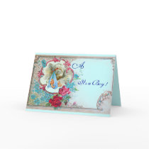 STORK BABY BOY SHOWER 2 MONOGRAM CARDS