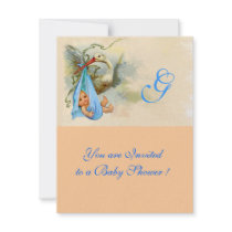 STORK BABY BOY SHOWER 2 MONOGRAM CUSTOM ANNOUNCEMENT