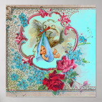 STORK BABY BOY SHOWER blue turquase Poster