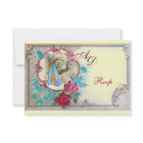STORK BABY BOY SHOWER MONOGRAM RSVP White Announcement