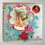 STORK BABY GIRL SHOWER Ruby Gem Stone Monogram Print