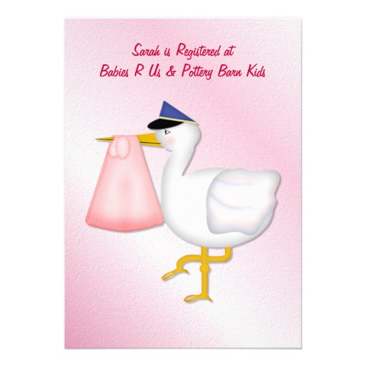 Stork Baby Invite - Pink