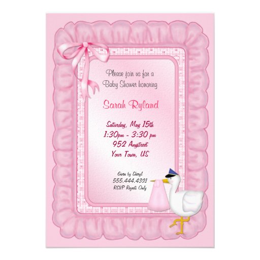 Stork Baby Invite - Pink