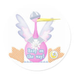 Stork Baby on the Way Round Stickers