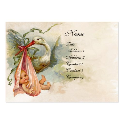 STORK BABY SHOWER 2,pink white pearl paper Business Card Template (front side)