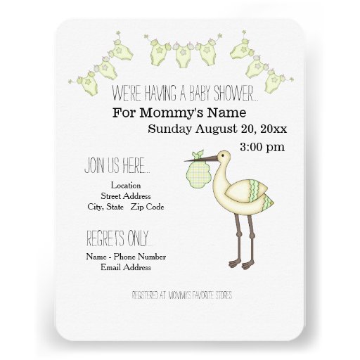 Stork Baby Shower Invitations - Green