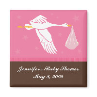 Stork Baby Shower Magnet - Pink/Brown