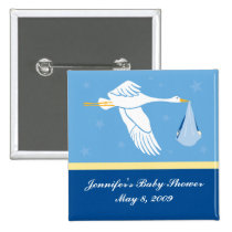 Stork Baby Shower Pin - Blue buttons