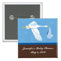 Stork Baby Shower Pin - Blue/Brown buttons
