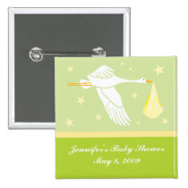 Stork Baby Shower Pin - Green buttons