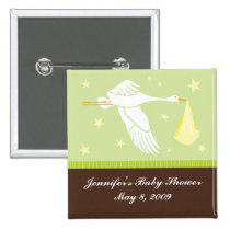 Stork Baby Shower Pin - Green/Brown buttons