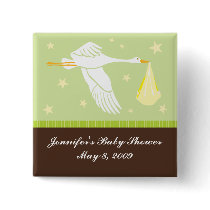 Stork Baby Shower Pin - Green/Brown buttons