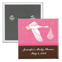 Stork Baby Shower Pin - Pink/Brown buttons
