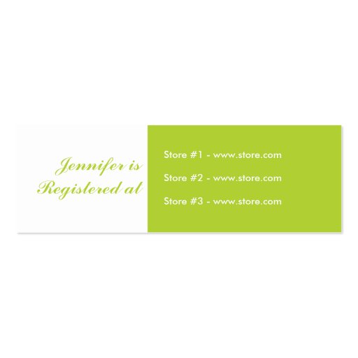 Stork Baby Shower Small Registry Card - Green Business Card (front side)