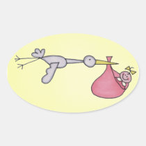 stork carring baby stickers