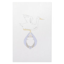 Stork Carrying Baby Blue stationery