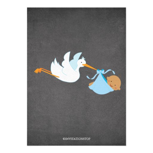 Stork Chalkboard African American Boy Baby Shower Custom Invitations