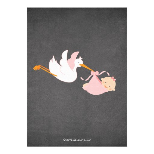 Stork Chalkboard GIRL Baby Shower Invitatation Personalized Invitations