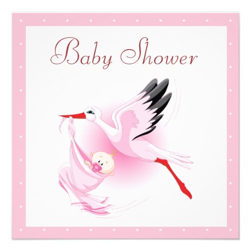 Stork Delivering Baby Pink Baby Shower Invitations