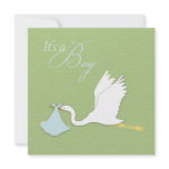 Stork Delivers Boy Baby Shower Invitation Square