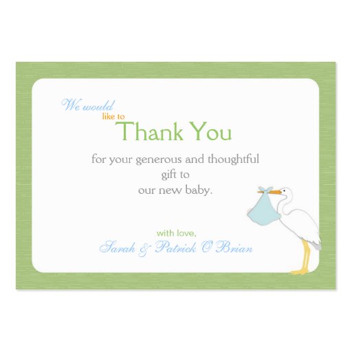 Stork Delivers Boy Thank You Card Business Card Templates (back side)