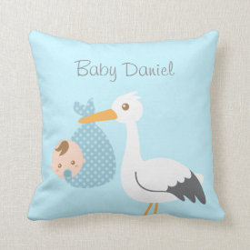 Stork Delivers Cute Baby Boy Nursery Room Decor Pillow
