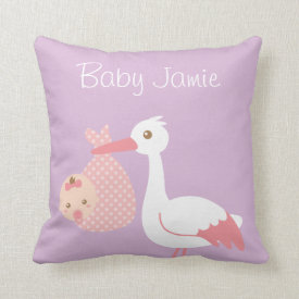 Stork Delivers cute Baby Girl Nursery Room Decor Pillows