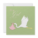 Stork Delivers Girl Baby Shower Invitation Square