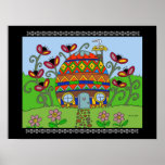 Stork on a Pysanka House Posters