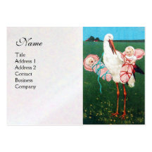 STORK TWIN BABY GIRL SHOWER , white pearl paper Business Cards