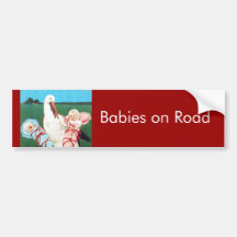 STORK TWIN BABY SHOWER, Pink ,Teal Blue,Red Bumper Sticker