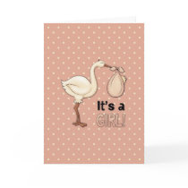 Stork with baby Girl Card