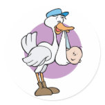 Stork With Baby Round Sticker