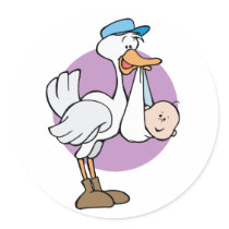 Stork With Baby Round Sticker