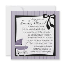 Storm Clouds Purple Baby Buggy Custom Announcements