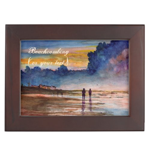 Stormy Sunset Beach Combing Watercolor Seascape Keepsake Boxes