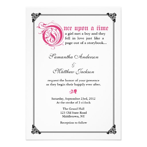 Storybook Fairytale Wedding Invitation -Pink/Black