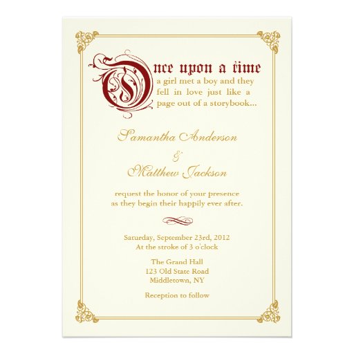 Storybook Fairytale Wedding Invitation -Red/Gold
